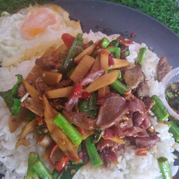 ข้าวกะเพราเครื่องในไก่