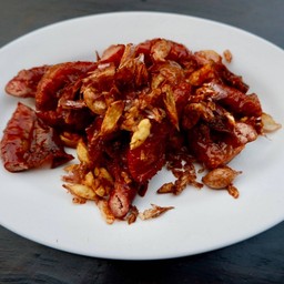 ไส้หมูทอด กระเทียม