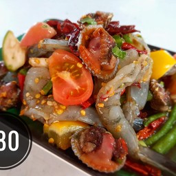 ตำลาวหอยแครงกุ้งสด