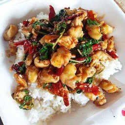 กะเพราเอ็นไก่ทอดราดข้าว