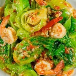 ผัดผักแขนงพริกขี้หนูสด ราดข้าว