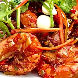 กุ้งลายเสือทอดพริกมะนาว