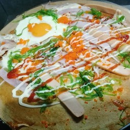 ไข่ดาว+ยำสาหร่าย+ไข่กุ้ง+แฮม+ฮอทดอก