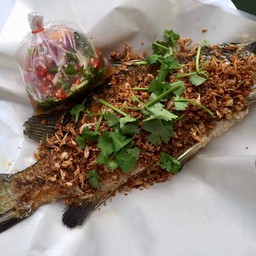 ปลากระพงทอด กระเทียมพริกไท