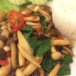 ข้าวกระเพราเห็ดหน่อไม้(ไม่มีเนื้อสัตว์)