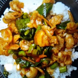 ผัดเผ็ดหมูป่าราดข้าว