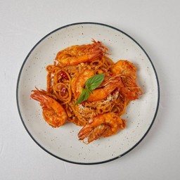 สปาเก็ตตี้กุ้งซอสมะเขือเทศพริกแห้ง Tomato Shrimp Spaghetti