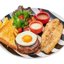 J ฮัมเบิร์กไก่ + สเต็กปลาดอลลี่
