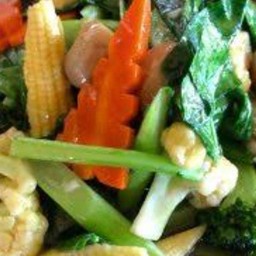 ผัดผักรวมใส่ไก่+ข้าวสวย