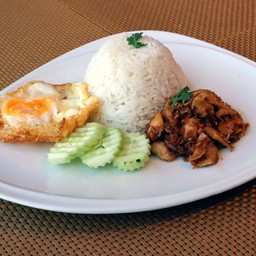 หมูหรือไก่ทอดกระเทียมราดข้าว+ไข่ดาว