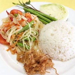 ส้มตำไทย+ข้าวมันหมูฝอย