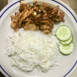 หมูคลุกแจ่วฮ้อนราดข้าว