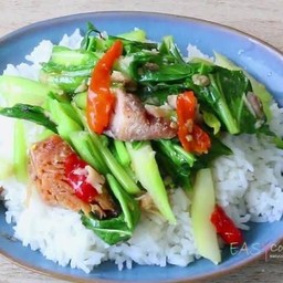 ผัดคะน้าปลาเค็มราดข้าว