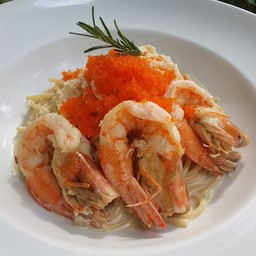 สปาเก็ตตี้ครีมกุ้งไข่กุ้ง
