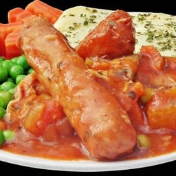 Sausage Casseroles and mashed potatoes and vegetables
