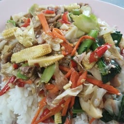ข้าวราดผัดผักรวม