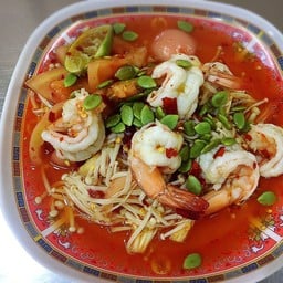 ตำเห็ดเข็มทองกุ้งลวก