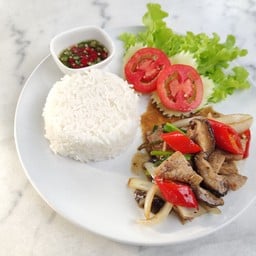 ข้าวหน้าอกไก่ผัดพริกไทยดำ