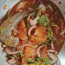 Spicy Salad With Salmon, Squid, And Shrimp