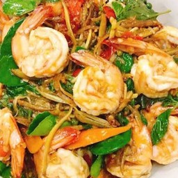 ผัดฉ่ากุ้งราดข้าว