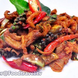 ผัดเผ็ดหมูป่า ราดข้าว