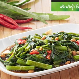 ผัดผักบุ้งไฟแดง (ราดข้าว)ไม่มีเนื้อสัตว์
