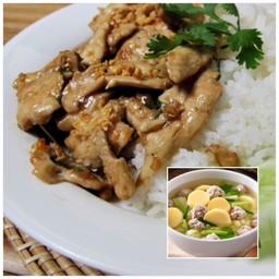 หมูกระเทียมราดข้าว+ต้มจืดเต้าหู้หมูสับ