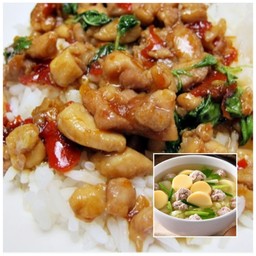 กระเพราไก่ราดข้าว+ต้มจืดเต้าหู้หมูสับ
