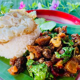 กระเพราะหมูกรอบ+ไข่ดาว