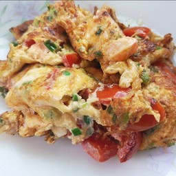 ไข่เจียวมะเขือเทศกุ้งสับ
