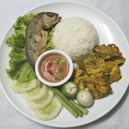 ไข่ชะอมน้ำพริกกะปิปลาทูราดข้าว