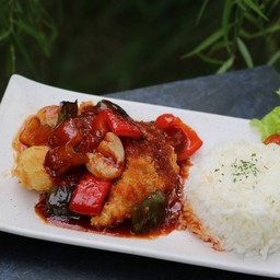 ข้าวซี่โครงหมูอบซอสผลไม้