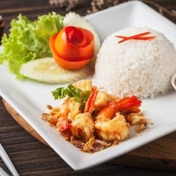 ข้าวกุ้งกระเทียม+ไข่ดาว