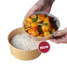 เนื้อปลากะพงผัดเปรี้ยวหวานราดข้าว