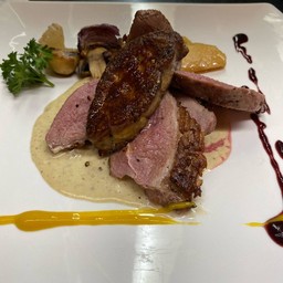 Duck breast foie gras sauce and pan fried foie gras