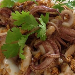 หมึกทอดกระเทียมราดข้าว