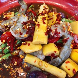 เหลาหน่อไม้สดกุ้งสด(ปลาร้านัว)