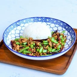 ข้าวถั่วแขกผัดหมูสับสไตล์เสฉวน