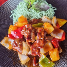 เนื้อสันในผัดซอสบาร์บีคิว (กับข้าว)