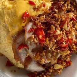 ข้าวราดคั่วพริกเกลือคอหมูย่าง