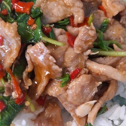 กะเพราหมูราดข้าว