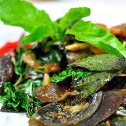 กระเพราไข่เยี่ยวม้าราดข้าว