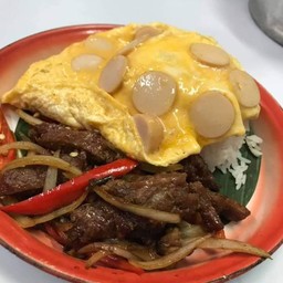 ข้าวราดหมูทอดผัดพริกอ่อน+ไข่ข้น
