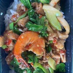 ข้าวราดผัดคะน้ารวมมิตร