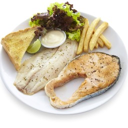 ชุดสเต็กปลาแซลมอน+ปลาย่าง