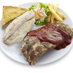 ชุดสเต็กซี่โครงหมู BBQ +ปลาย่าง