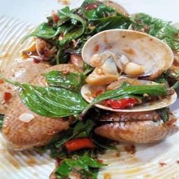 ผัดหอยลายน้ำพริกเผา