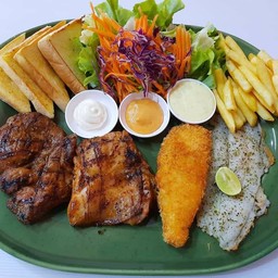 ชุด4ชิ้น หมูพริกไทยดำ(S)ไก่ปังปัง ปลาย่าง ปลาทอด