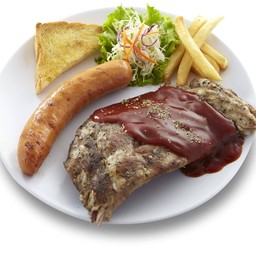 ชุดสเต็กซี่โครงหมู BBQ + ไส้กรอกหมูรมควัน