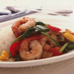 กุ้งผัดพริกไทดำราดข้าว